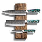 Set Evolution de 3 couteaux en acier damas : gyuto, nakiri et ko-petty, manches en nacre d'ormeau, série Akira