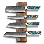 Set Ascension de 4 couteaux en acier damas : kiritsuke, santoku, nakiri et petty, manches en nacre d'ormeau, série Akira