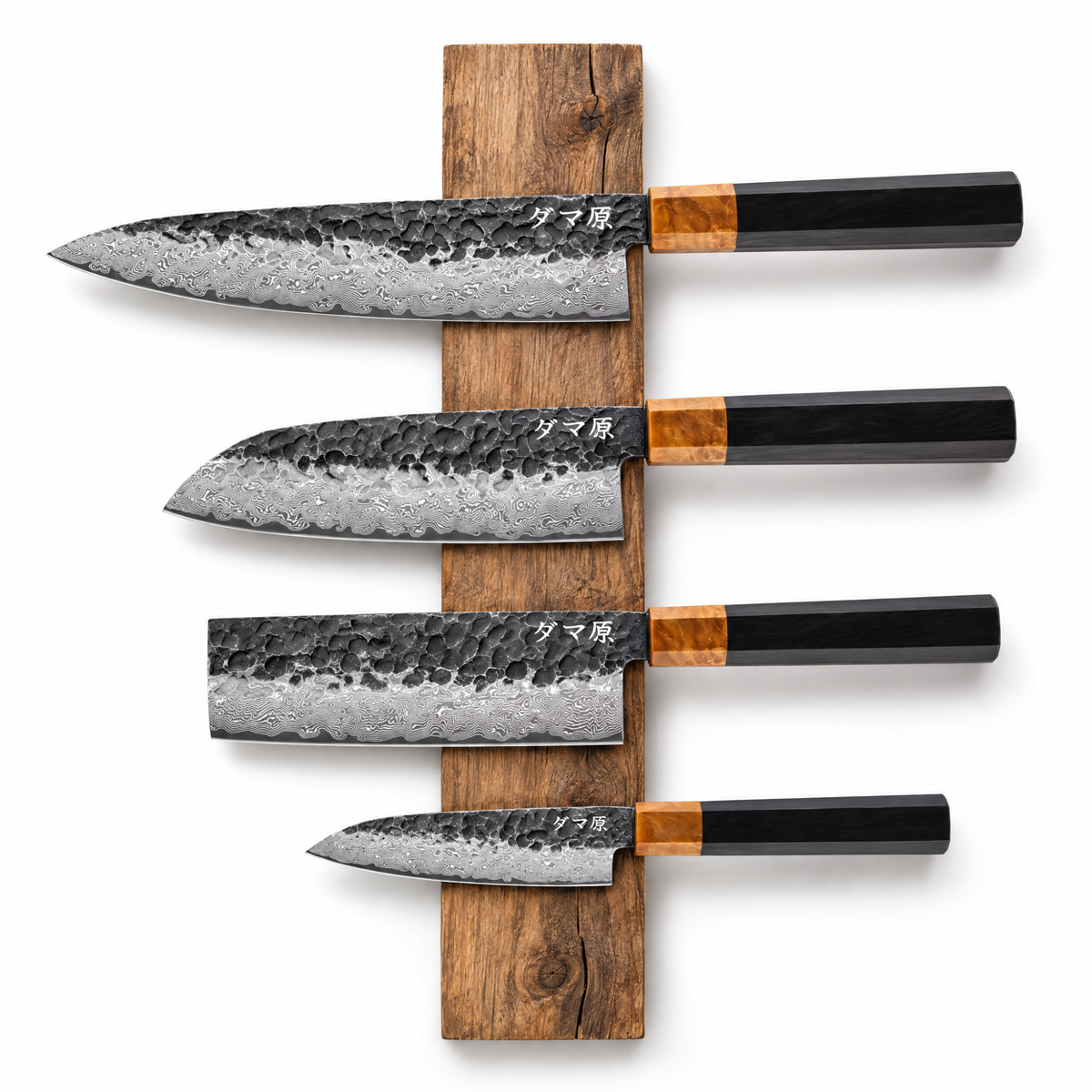 Set Ascension de 4 couteaux en acier damas à manches en ébène stabilisé, série Kiba