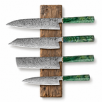 Set Ascension de 4 couteaux en acier damas à manches en bois gris stabilisé, série Aoyama