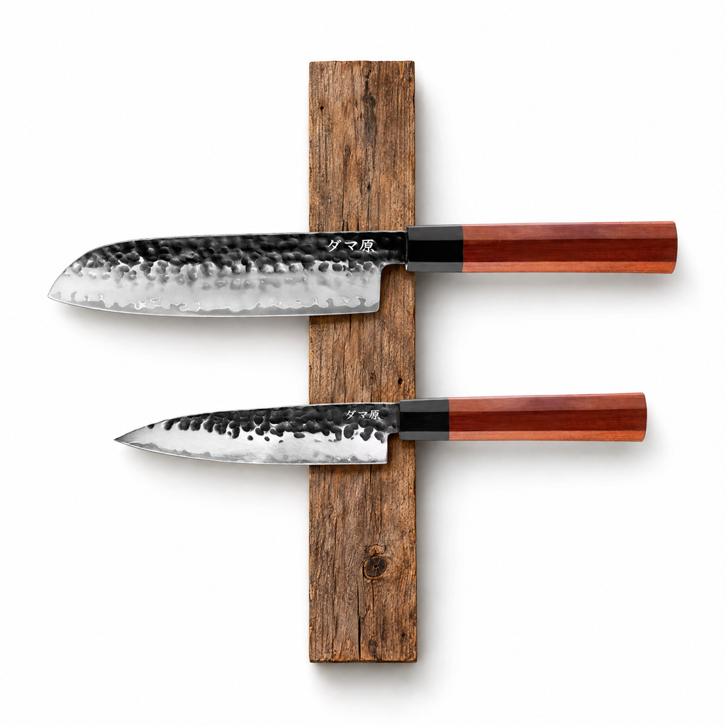 Set Essence de 2 couteaux en acier AUS-10 : santoku et petty, manches en bois africain, série Kaizen