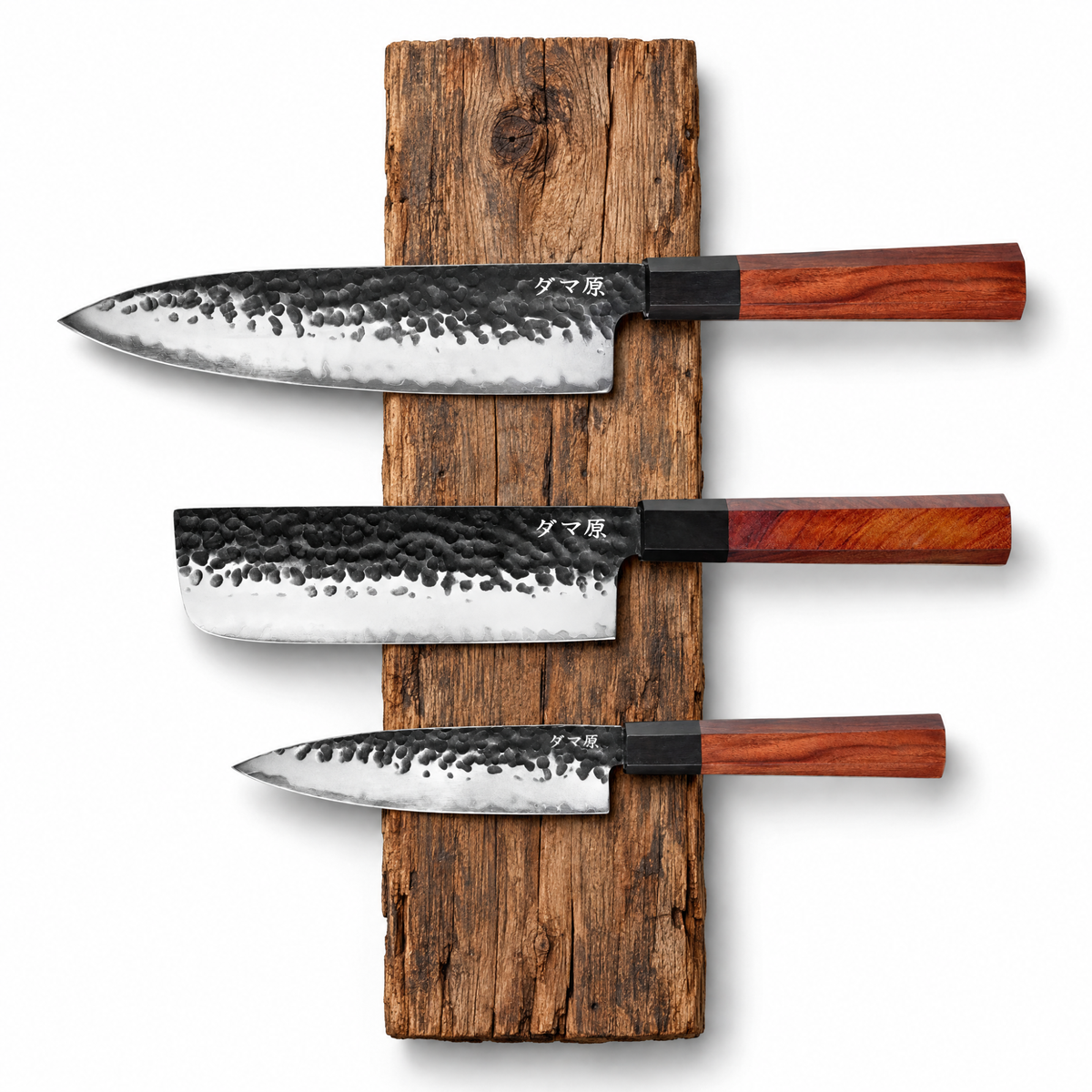 Set Evolution de 3 couteaux en acier AUS-10 : petty, nakiri et gyuto, manches en bois africain, série Kaizen