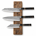 Set Evolution de 3 couteaux en acier damas : bunka, gyuto et kiritsuke, manches en fibre de carbone, série Sakuragi