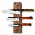 Set Evolution de 3 couteaux en acier AUS-10 : petty, ko-santoku et kiritsuke, manches en bois stabilisé, série Shinrai