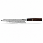 Couteau Gyuto en acier damas 21 cm, manche en ébène cerclé de résine verte, série Shiro