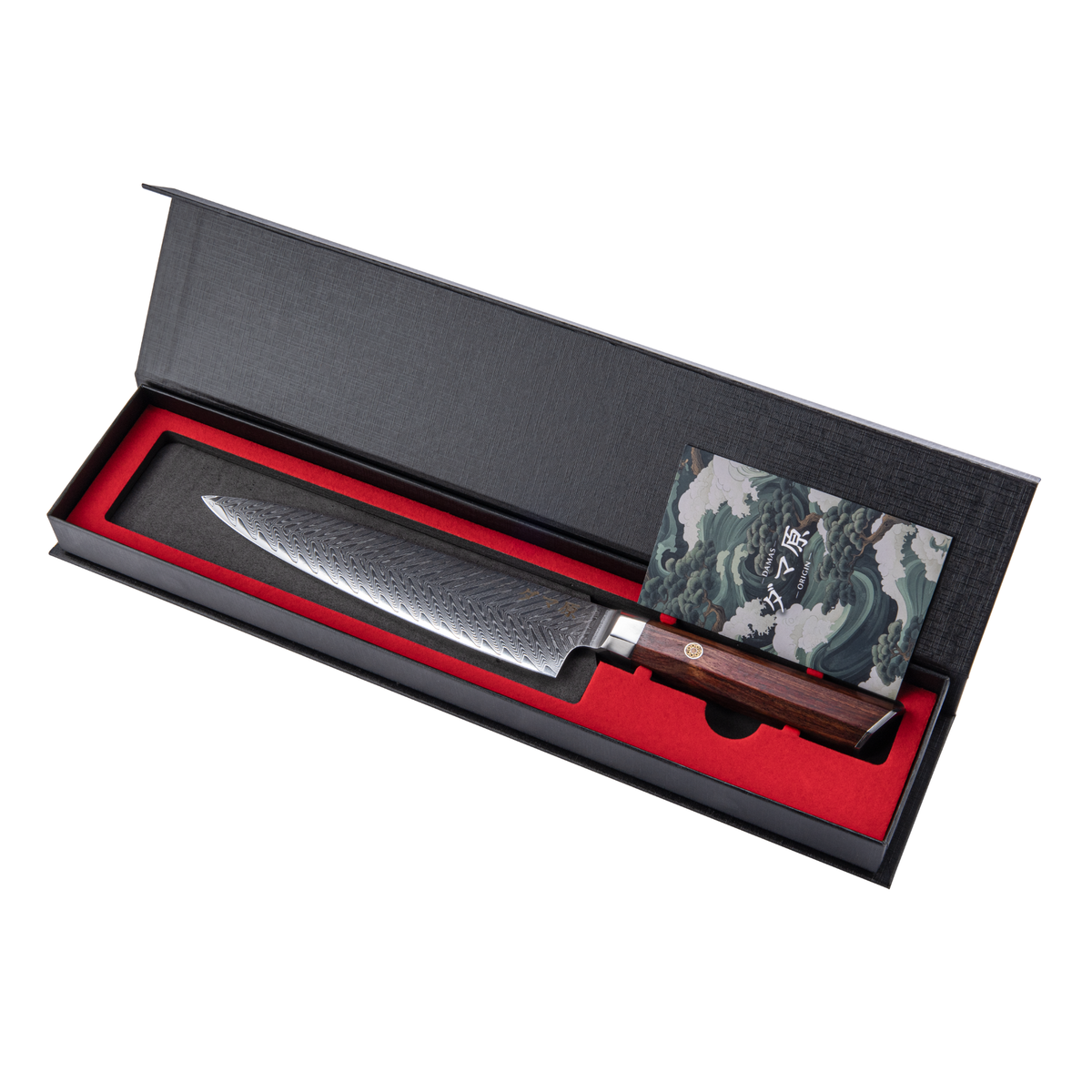 Couteau Gyuto en acier damas de la série Kurohana, Damas Origin