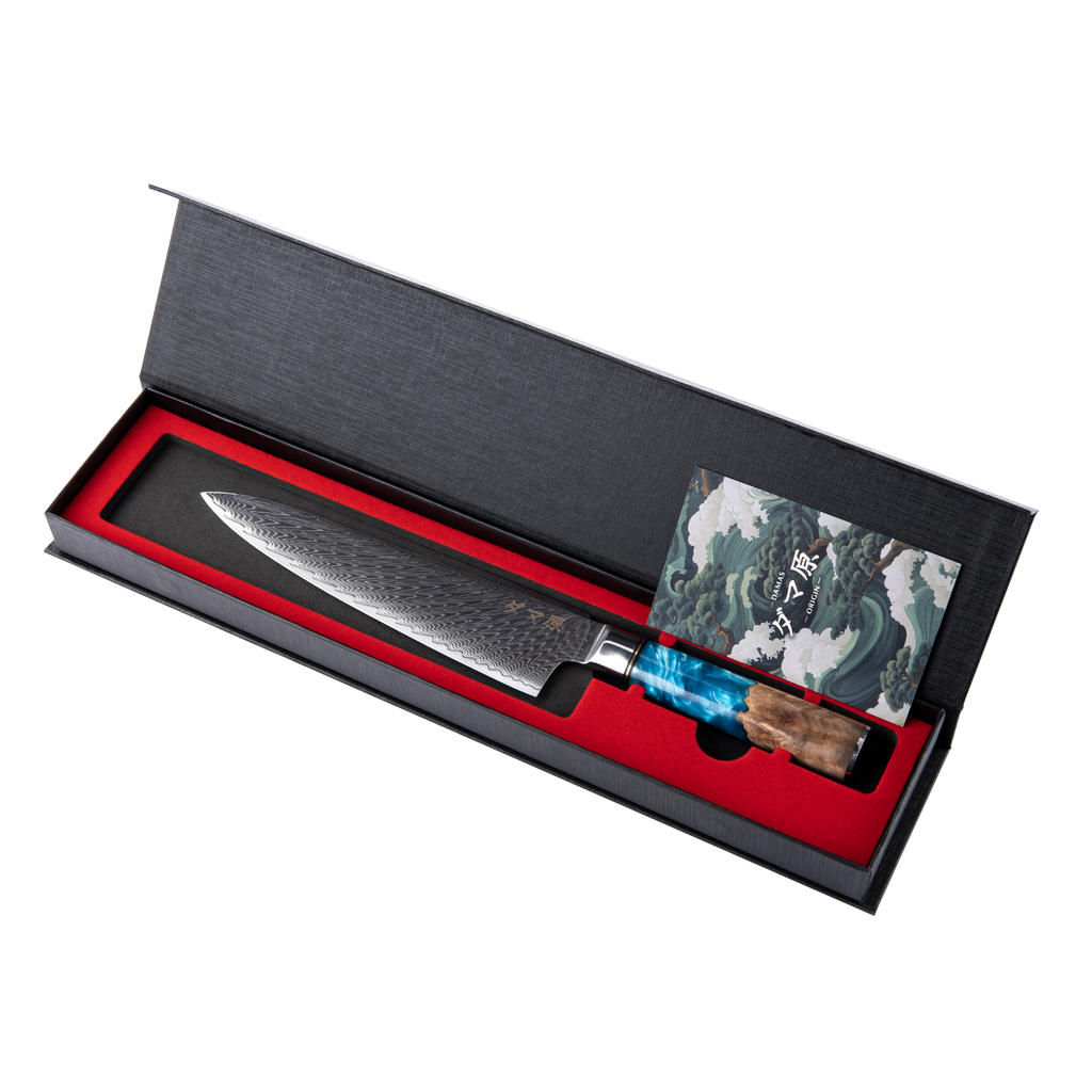 Couteau Gyuto en acier damas de la série Mizuki, Damas Origin