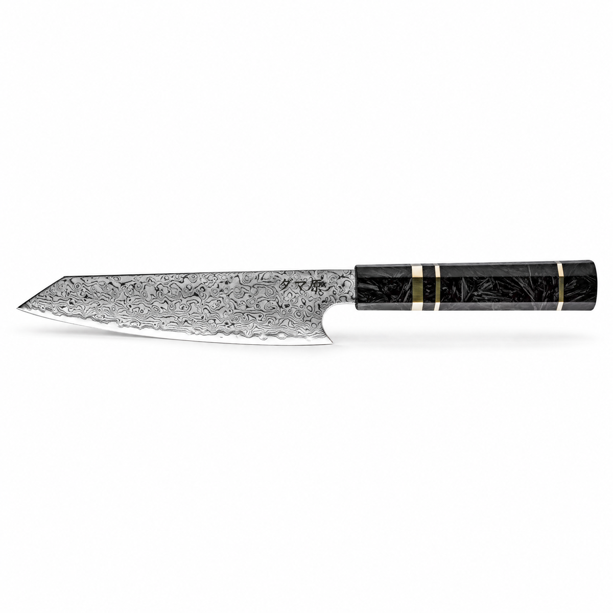 Couteau Kiritsuke en acier damas 15 cm, manche en fibre de carbone et bague de cuivre, série Sakuragi
