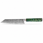 Couteau Kiritsuke en acier damas 20 cm, manche en bois gris stabilisé et mitre en cuivre, série Aoyama