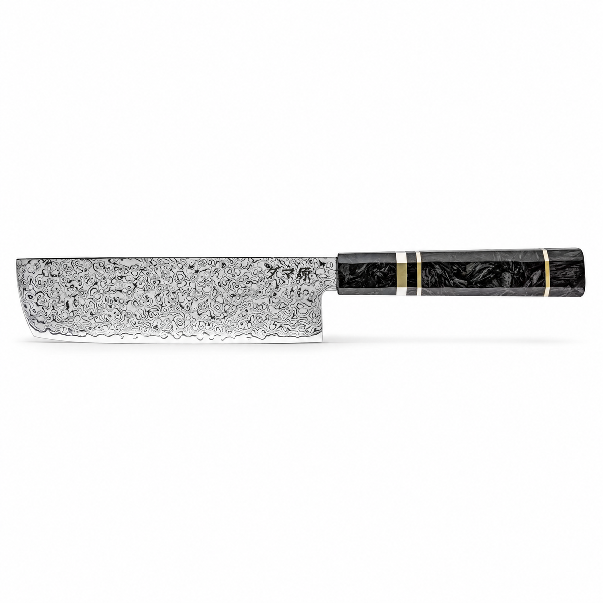 Couteau Nakiri en acier damas 16 cm, manche en fibre de carbone et bague de cuivre, série Sakuragi
