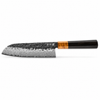 Couteau Santoku en acier damas 17 cm, manche en ébène stabilisé, série Kiba