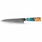 Couteau Gyuto en acier damas 20 cm, manche en bois stabilisé et résine, série Mizuki
