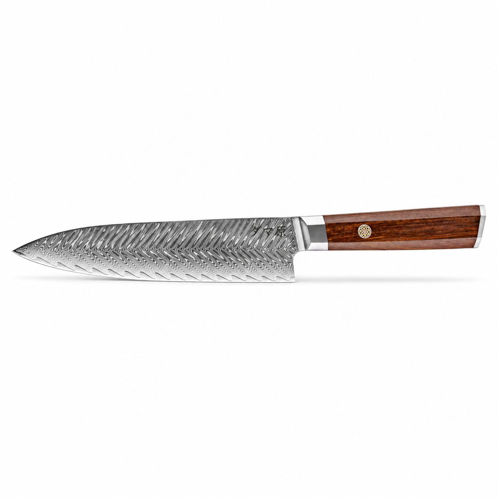 Couteau Gyuto en acier damas 19 cm, manche en bois de rose africain, série Kurohana