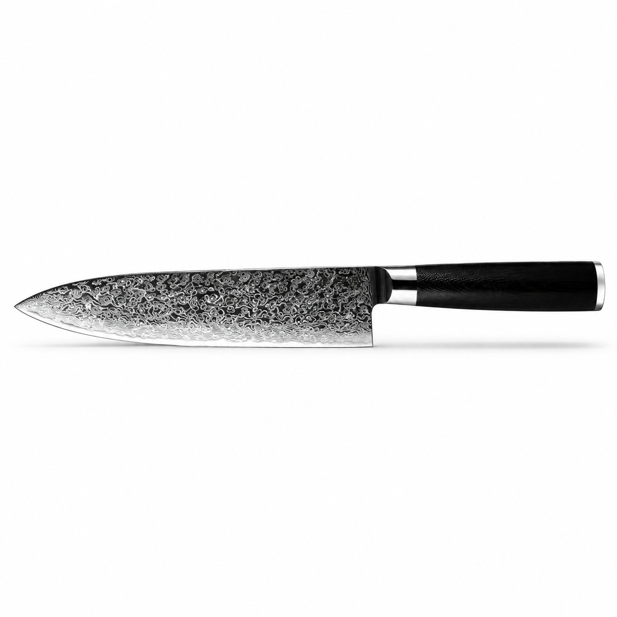 Couteau Gyuto en acier damas 20 cm, manche en G10 noir, série Tsuki