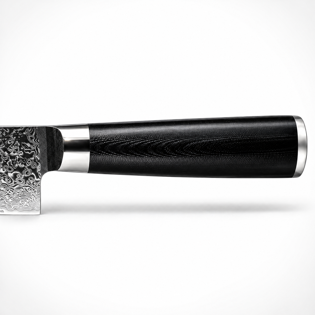 Manche en G10 noir d'un couteau en acier damas, série Tsuki