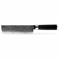 Couteau Nakiri en acier damas 18 cm, manche en G10 noir, série Tsuki