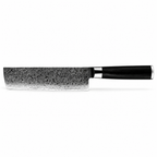 Couteau Nakiri en acier damas 18 cm, manche en G10 noir, série Tsuki