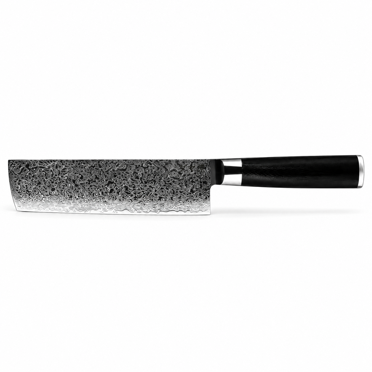 Couteau Nakiri en acier damas 18 cm, manche en G10 noir, série Tsuki