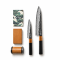 Pack Maîtrise Kiba : couteau Gyuto, couteau Petty série Kiba et aiguiseur rouleau magnétique