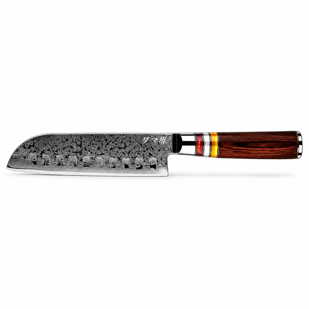 Couteau Santoku en acier damas 18 cm, manche en Packa wood, série Takeshi