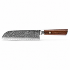 Couteau Santoku en acier damas 17 cm, manche en bois de rose africain, série Kurohana