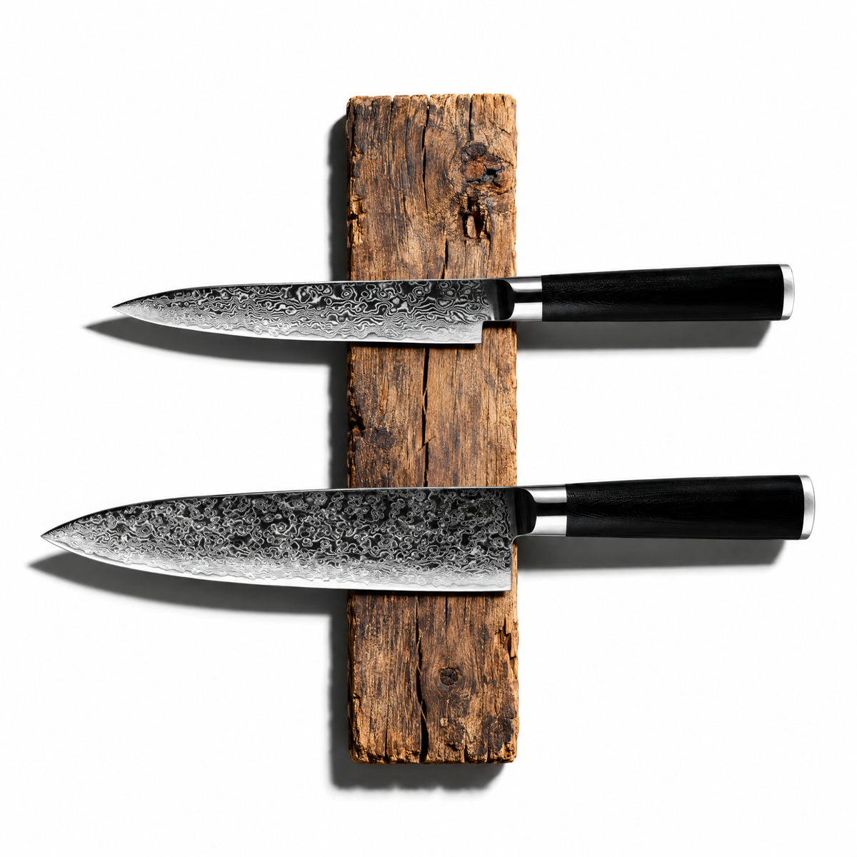 Set Essence de 2 couteaux en acier damas : gyuto et petty, manches en G10 noir, série Tsuki