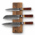 Set Evolution de 3 couteaux en acier damas : gyuto, santoku et petty, manches en Packa wood, série Takeshi