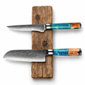Set Essence de 2 couteaux en acier damas : santoku et honesuki désosseur, manches en bois stabilisé et résine, série Mizuki