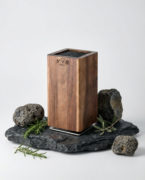 Bloc porte-couteaux universel en bois massif avec insert en fibres, idéal pour ranger et protéger tous types de couteaux tout en apportant une touche élégante à votre cuisine.